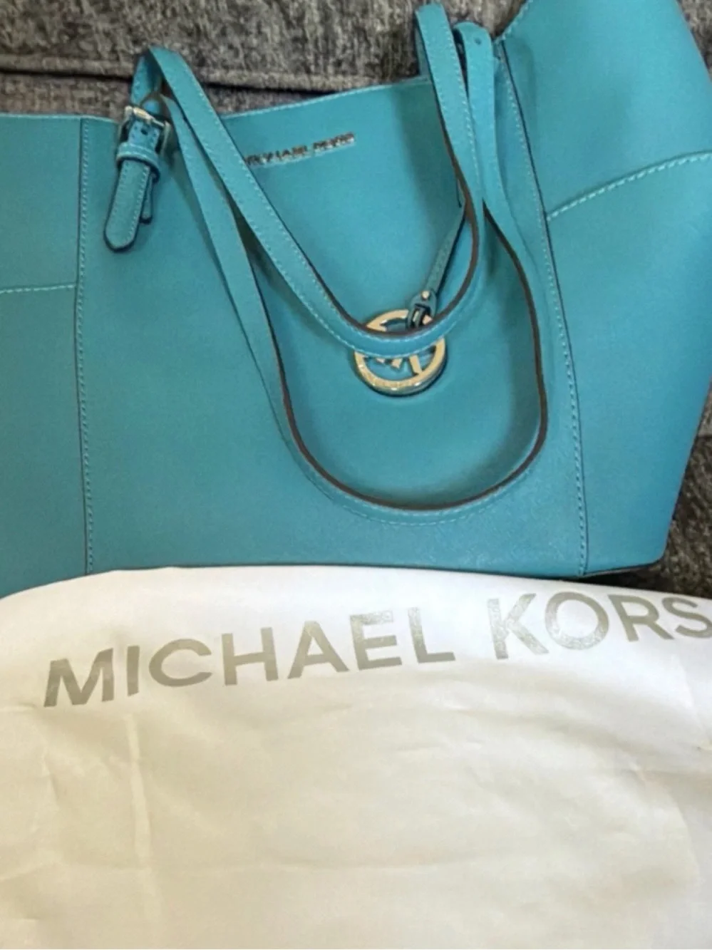 Michael Kors Turquoise Leather Tote with Gold Hardware
